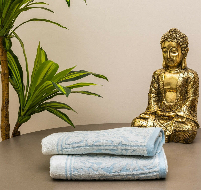 premium-cotton-towel-jacquard-white-blue-design at www.mallsonline.com.au