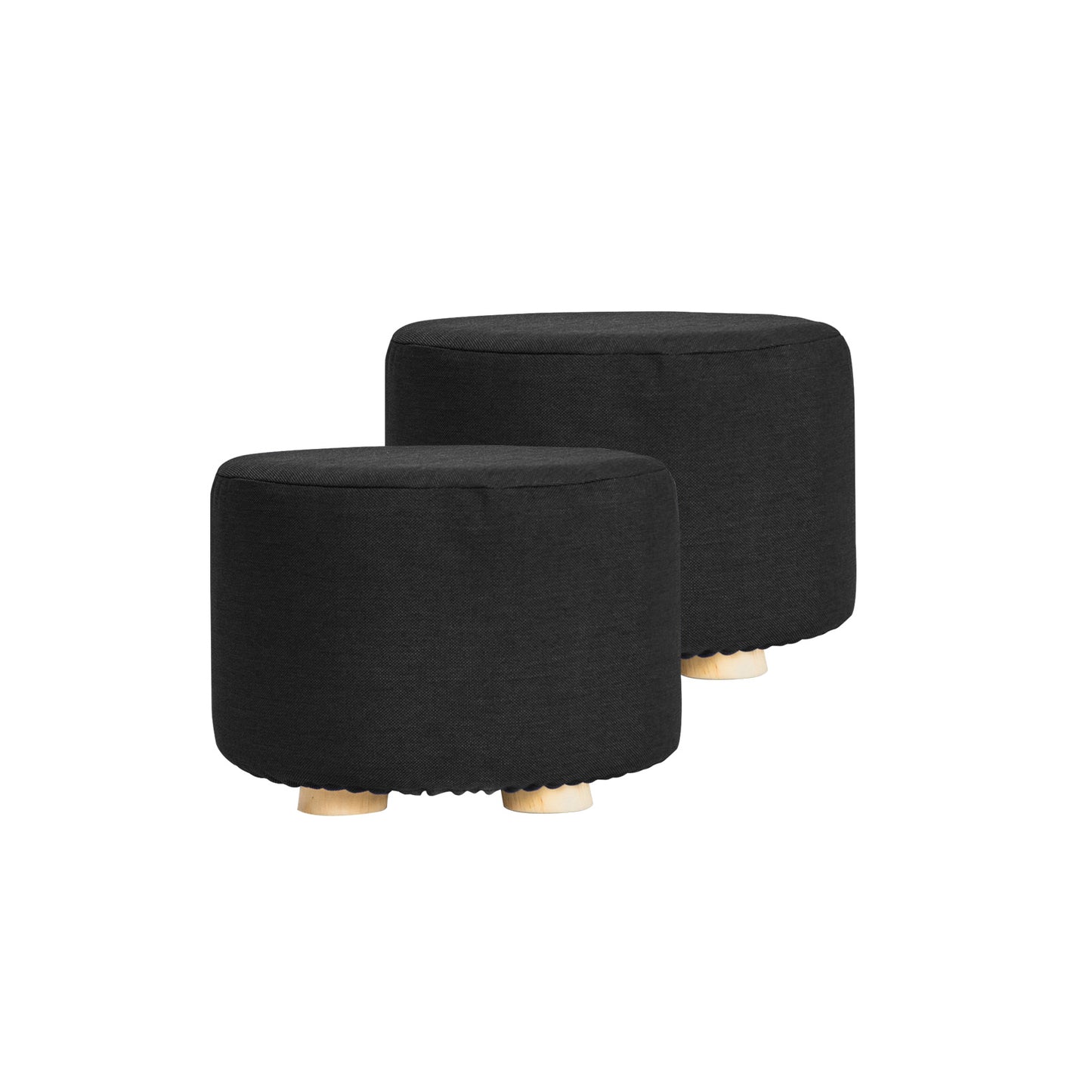 la-bella-2-set-black-fabric-ottoman-round-wooden-leg-foot-stool at www.mallsonline.com.au