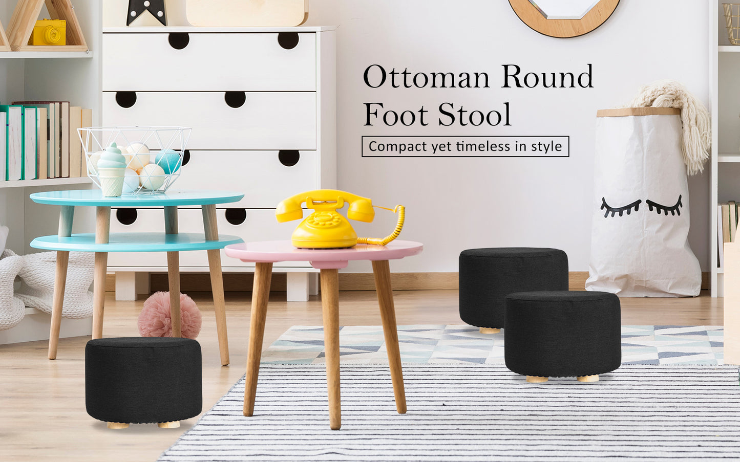 la-bella-2-set-black-fabric-ottoman-round-wooden-leg-foot-stool at www.mallsonline.com.au