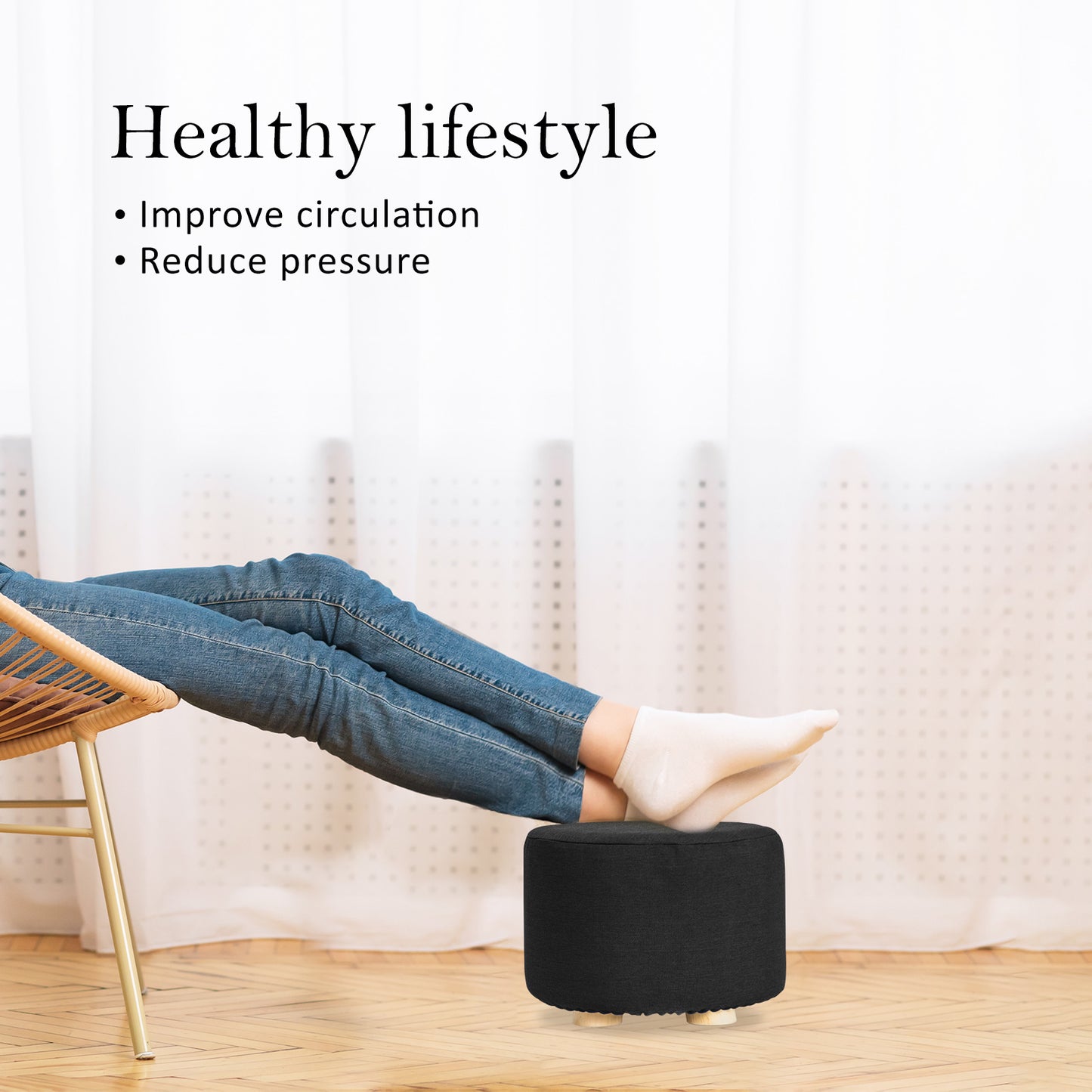 la-bella-2-set-black-fabric-ottoman-round-wooden-leg-foot-stool at www.mallsonline.com.au