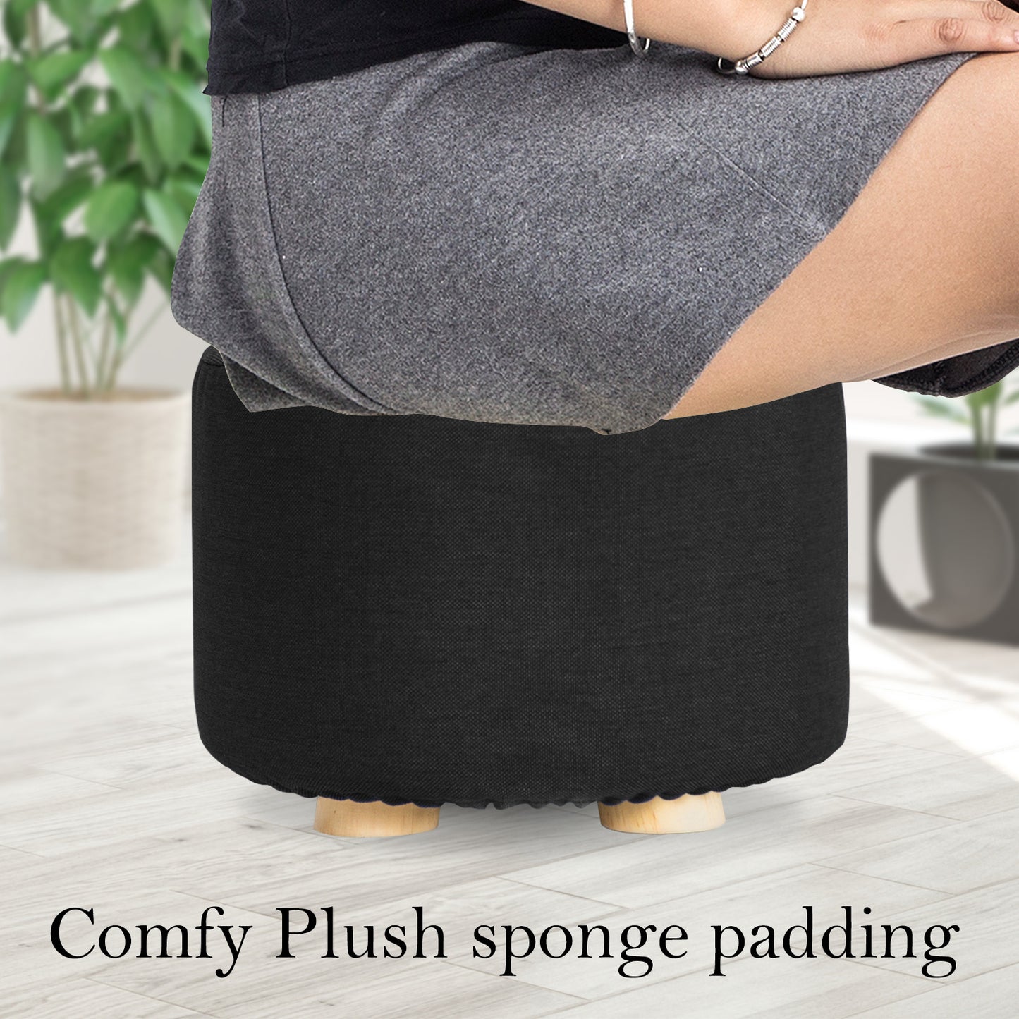 la-bella-2-set-black-fabric-ottoman-round-wooden-leg-foot-stool at www.mallsonline.com.au