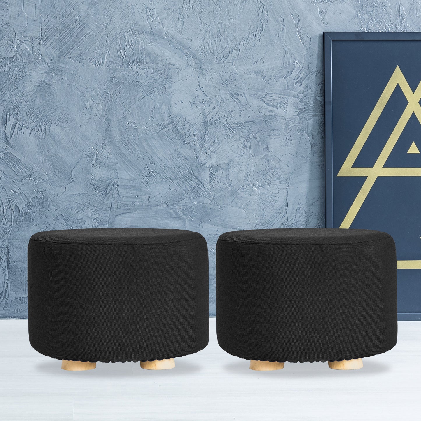 la-bella-2-set-black-fabric-ottoman-round-wooden-leg-foot-stool at www.mallsonline.com.au