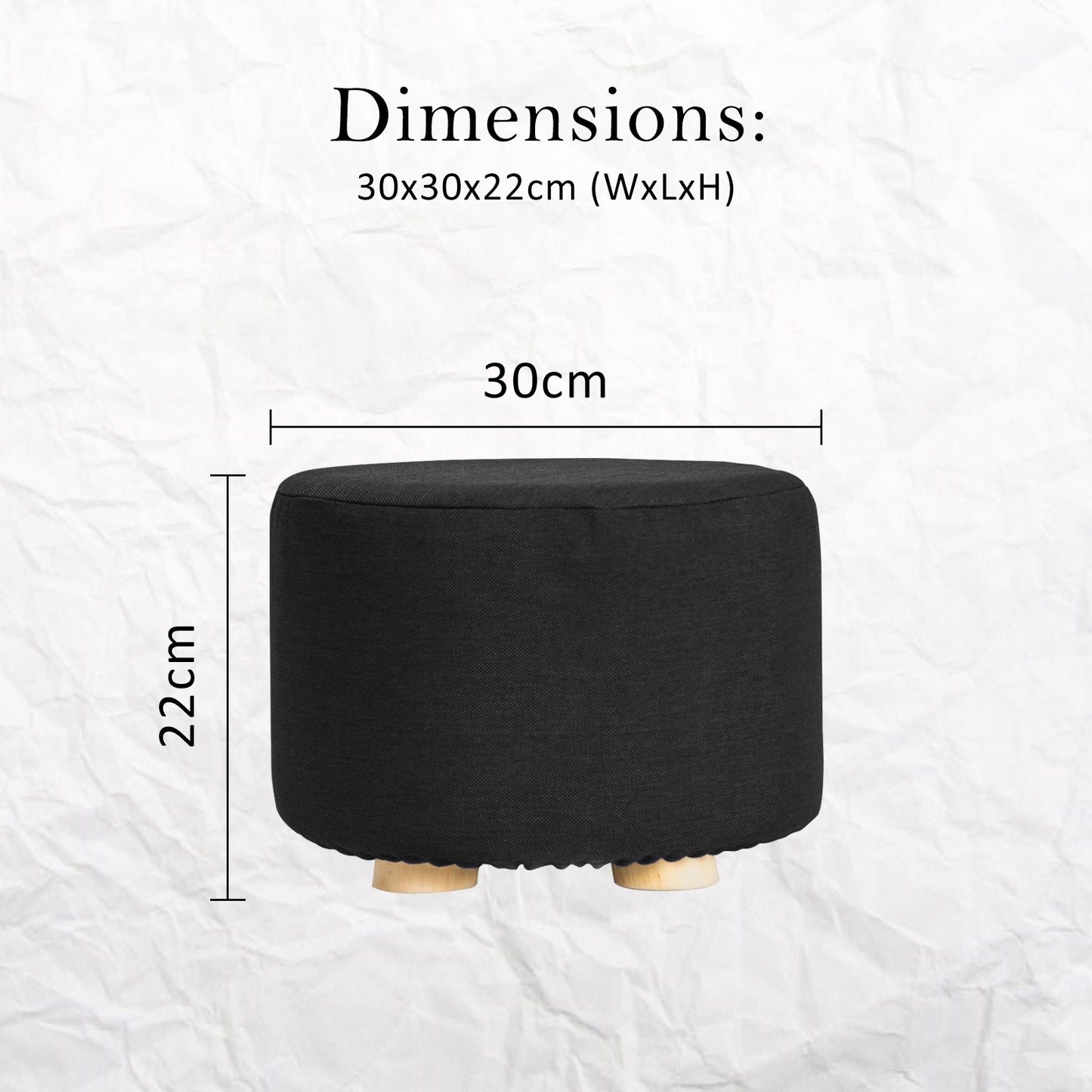 la-bella-2-set-black-fabric-ottoman-round-wooden-leg-foot-stool at www.mallsonline.com.au