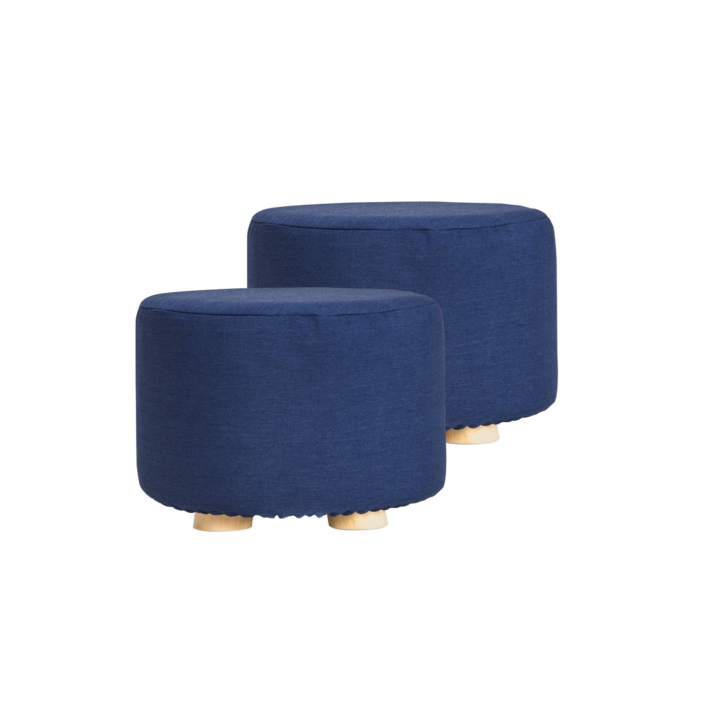 la-bella-2-set-dark-blue-fabric-ottoman-round-wooden-leg-foot-stool at www.mallsonline.com.au