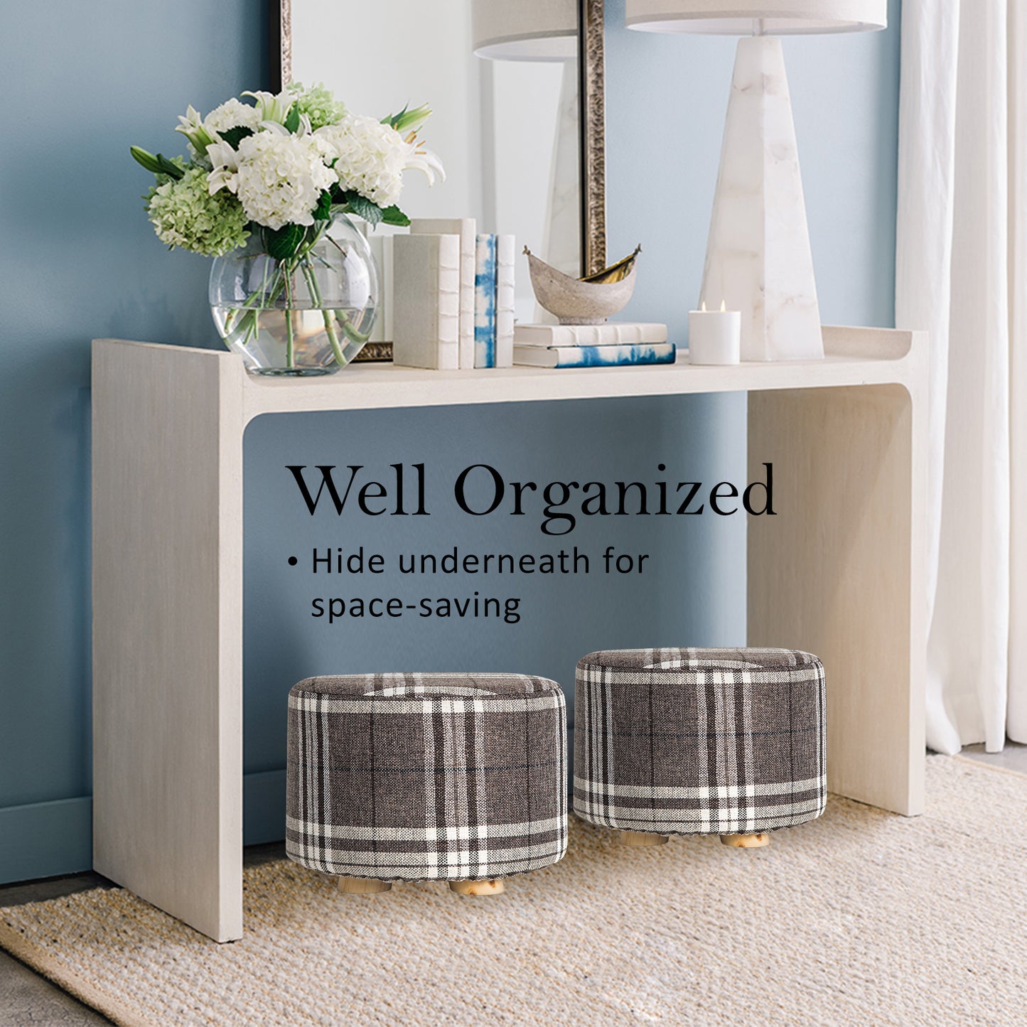 la-bella-2-set-lattice-fabric-ottoman-round-wooden-leg-foot-stool at www.mallsonline.com.au