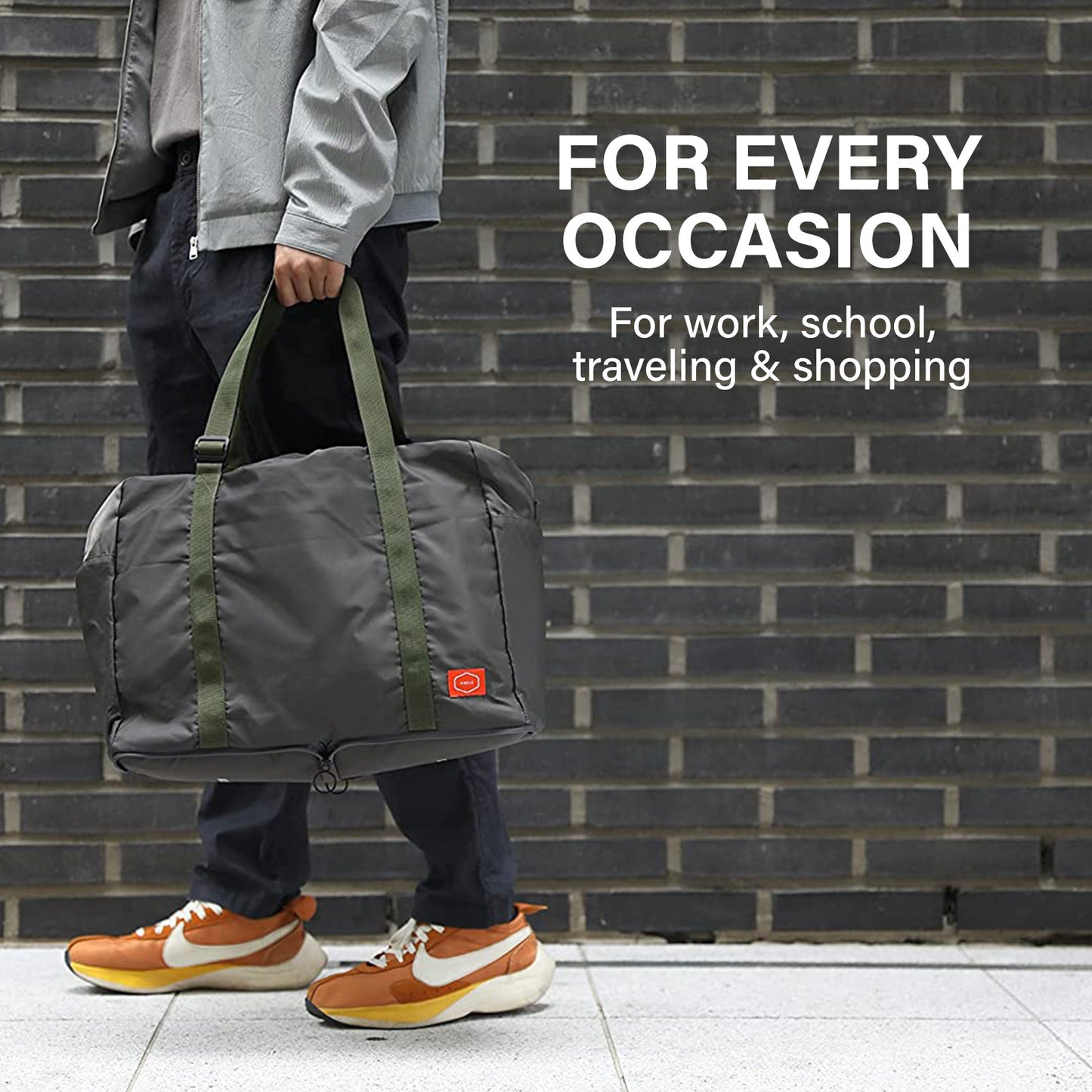 koele-khaki-shopper-bag-travel-duffle-bag-foldable-laptop-luggage-ko-boston at www.mallsonline.com.au