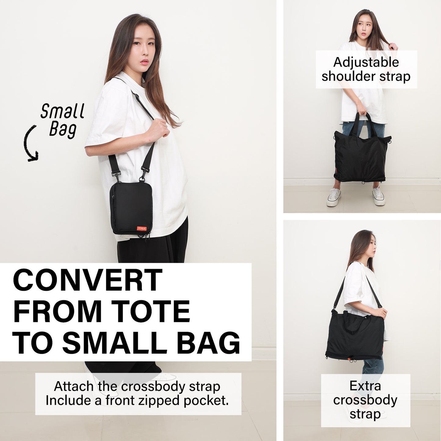 koele-black-shopper-bag-tote-bag-foldable-travel-laptop-grocery-ko-dual at www.mallsonline.com.au