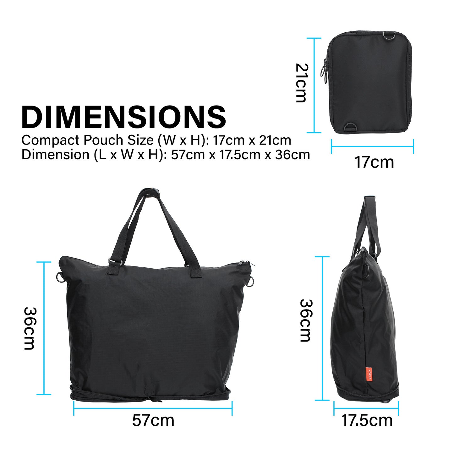 koele-black-shopper-bag-tote-bag-foldable-travel-laptop-grocery-ko-dual at www.mallsonline.com.au
