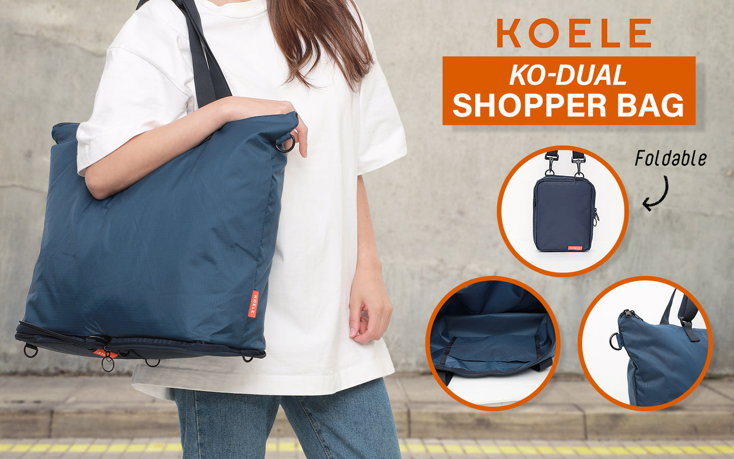 koele-navy-shopper-bag-tote-bag-foldable-travel-laptop-grocery-ko-dual at www.mallsonline.com.au