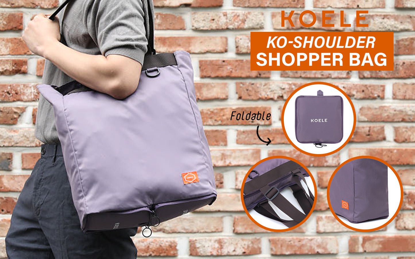 koele-purple-shopper-bag-tote-bag-foldable-travel-laptop-grocery-ko-shoulder at www.mallsonline.com.au
