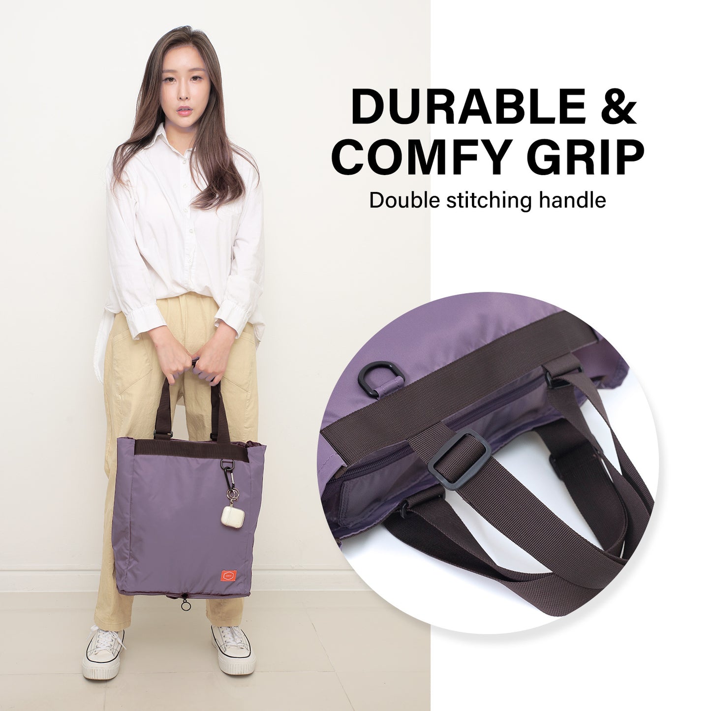 koele-purple-shopper-bag-tote-bag-foldable-travel-laptop-grocery-ko-shoulder at www.mallsonline.com.au