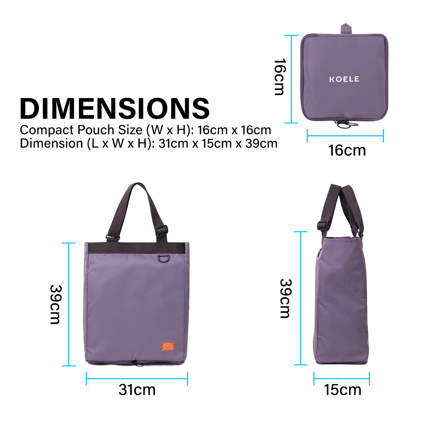 koele-purple-shopper-bag-tote-bag-foldable-travel-laptop-grocery-ko-shoulder at www.mallsonline.com.au