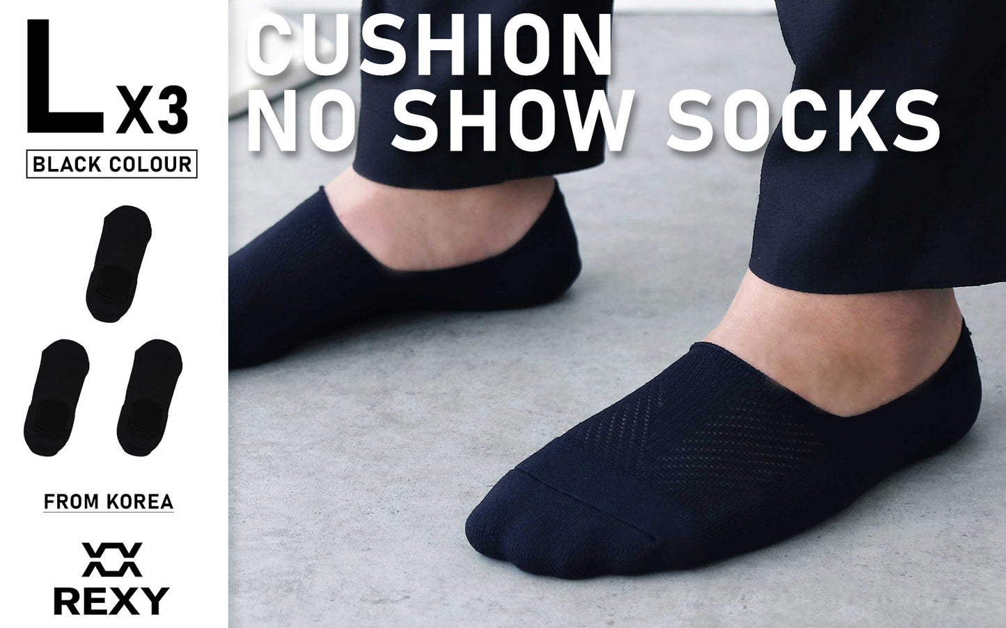 rexy-3-pack-large-black-cushion-no-show-ankle-socks-non-slip-breathable at www.mallsonline.com.au
