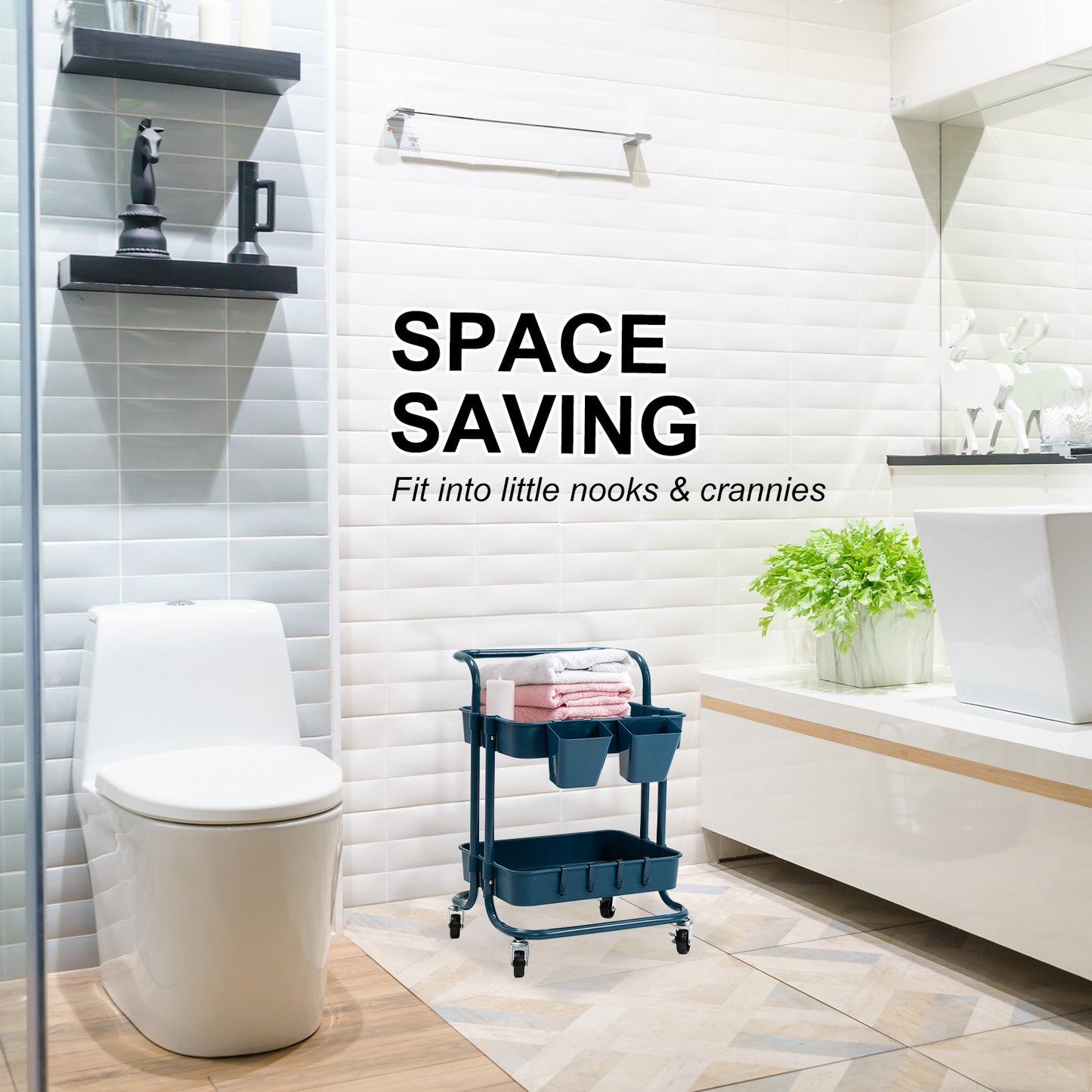 kandoka-2-tier-blue-trolley-cart-storage-utility-rack-organiser-swivel-kitchen www.mallsonline.com.au