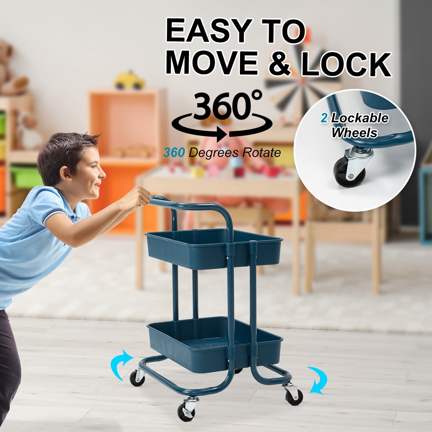 kandoka-2-tier-blue-trolley-cart-storage-utility-rack-organiser-swivel-kitchen www.mallsonline.com.au