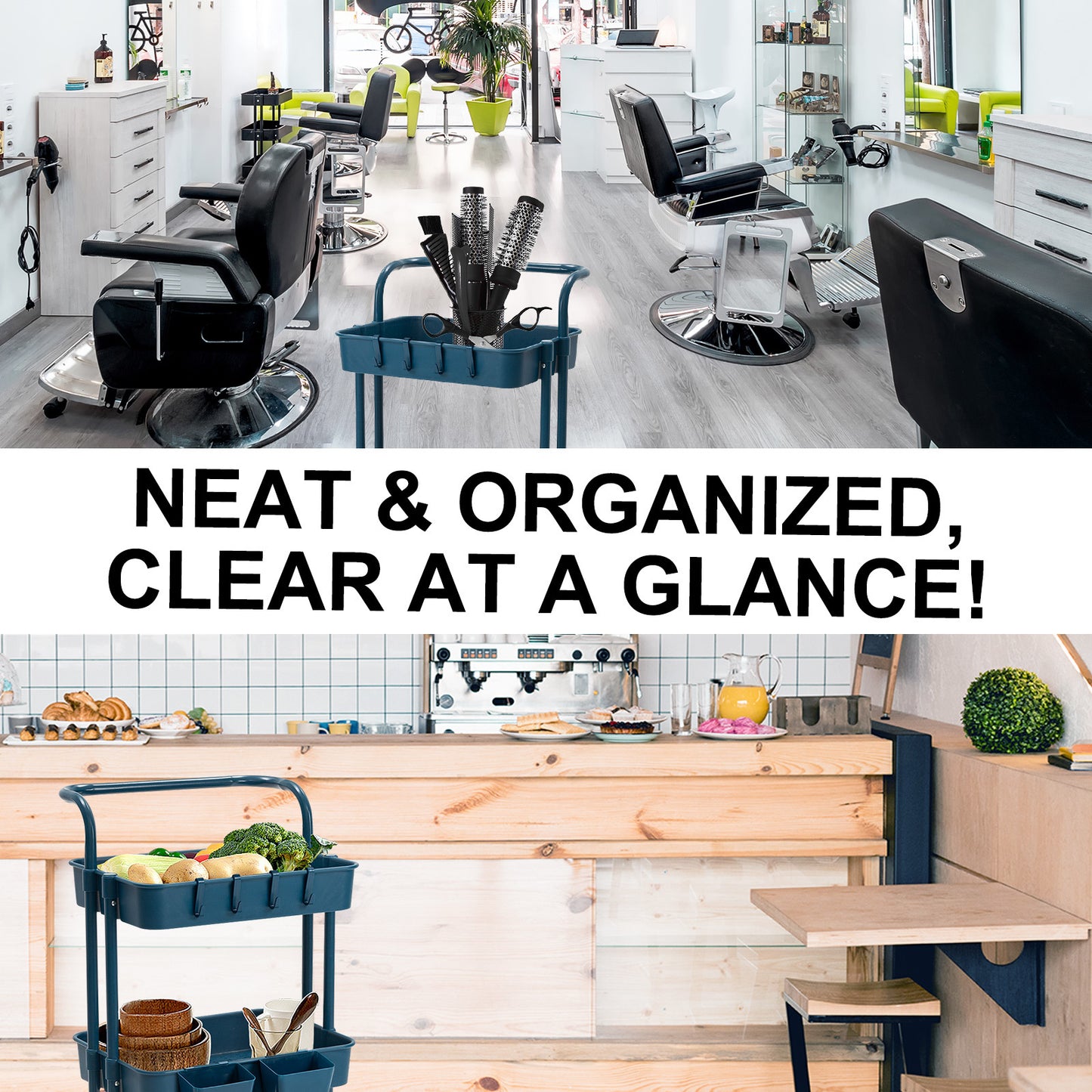 kandoka-2-tier-blue-trolley-cart-storage-utility-rack-organiser-swivel-kitchen www.mallsonline.com.au