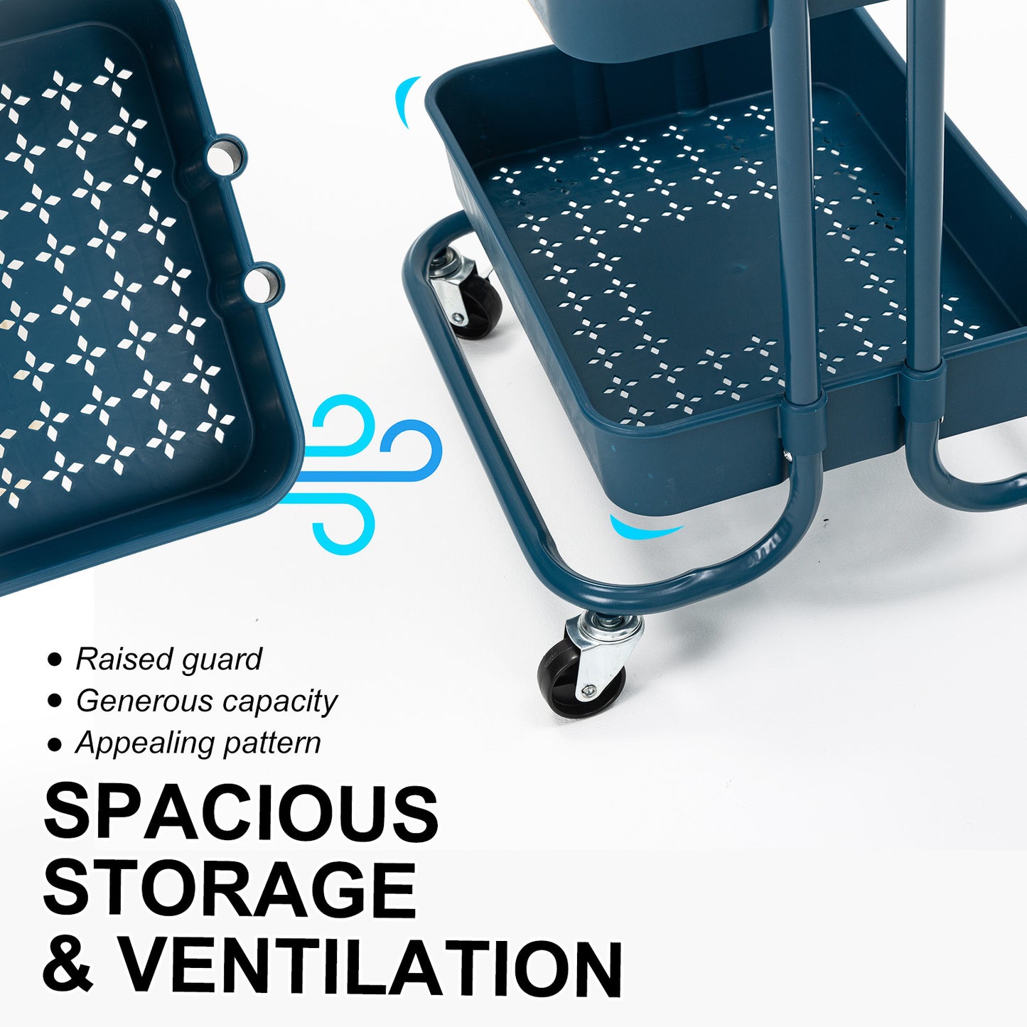 kandoka-2-tier-blue-trolley-cart-storage-utility-rack-organiser-swivel-kitchen www.mallsonline.com.au