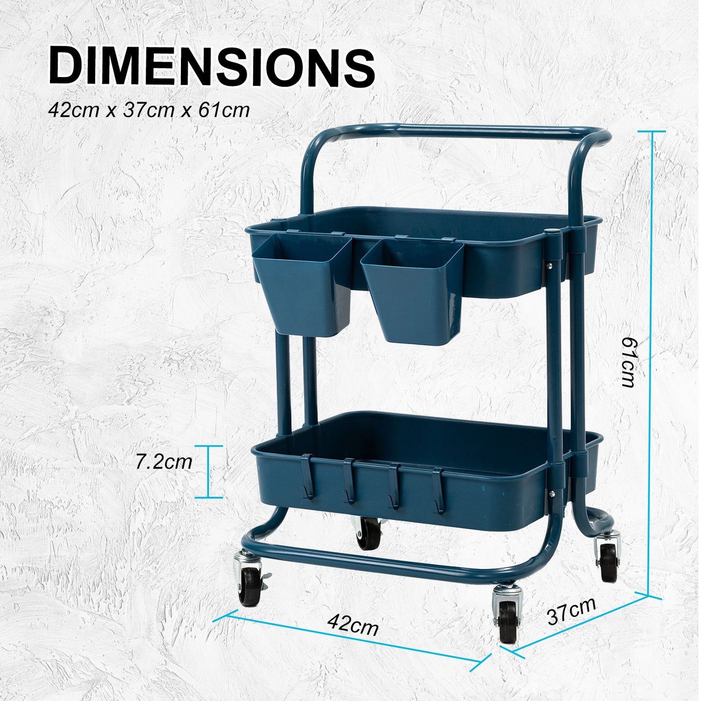 kandoka-2-tier-blue-trolley-cart-storage-utility-rack-organiser-swivel-kitchen www.mallsonline.com.au