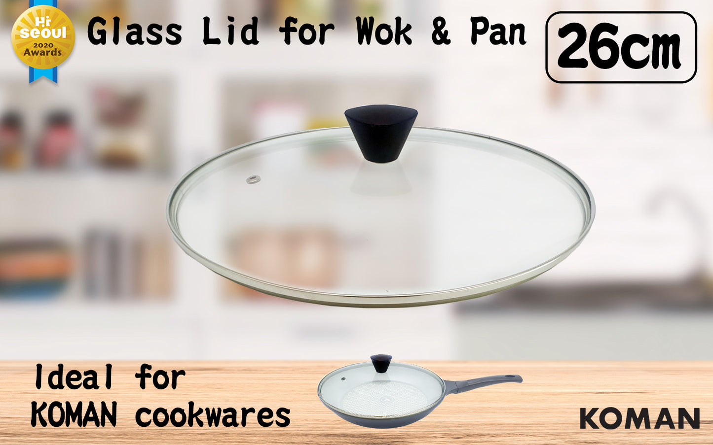 koman-28cm-stainless-steel-glass-lid-with-bakelite-handle www.mallsonline.com.au