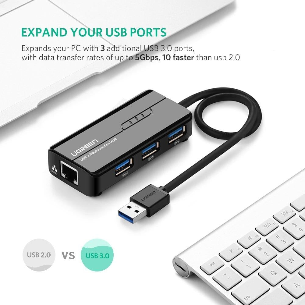 ugreen-usb-3-0-hub-with-gigabit-ethernet-adapter-20265 at www.mallsonline.com.au