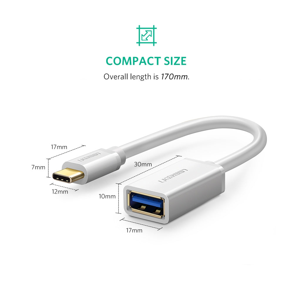 ugreen-usb-type-c-male-to-usb-3-0-type-a-female-otg-cable-white-15cm-30702 at www.mallsonline.com.au