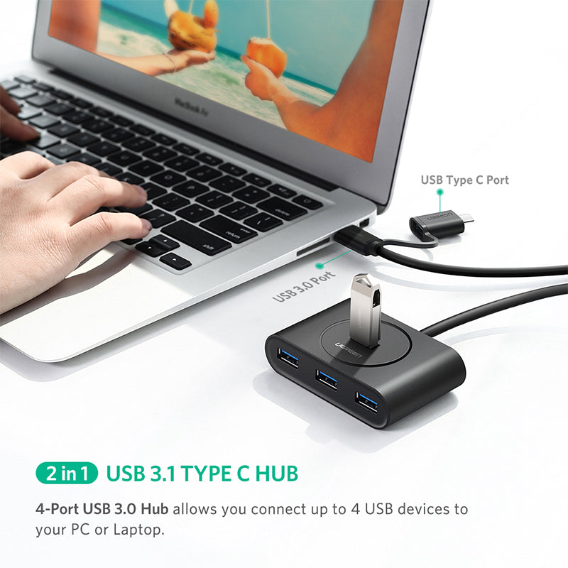 ugreen-usb-3-0-hub-with-type-c-port-black-1m-40850 at www.mallsonline.com.au