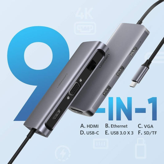 ugreen-type-c-9-in-1-multifunction-adapter-hdmi-vga-gigabit-typec-usb3-0-x-3-sd-tf-40873 at www.mallsonline.com.au