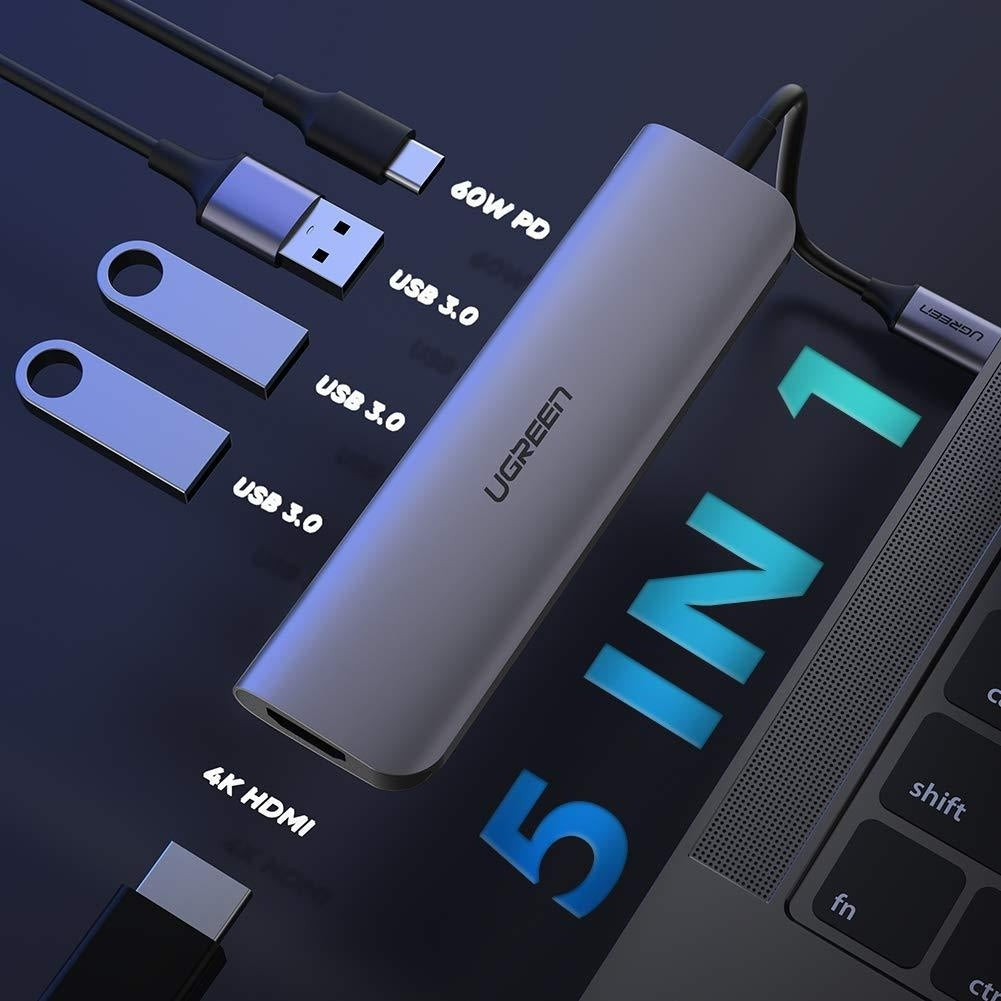 ugreen-typec-5-in-1-adaptor-hdmi-usb-3-0-3-typec-pd-power-converter-50209 at www.mallsonline.com.au