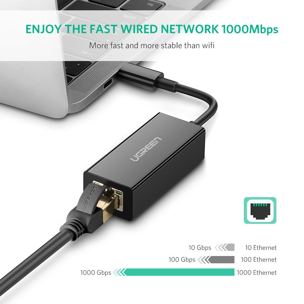ugreen-usb-type-c-to-10-100-1000m-ethernet-adapter-black-50307 at www.mallsonline.com.au