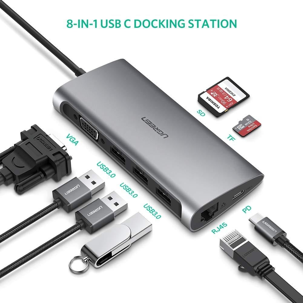 ugreen-type-c-8-in-1-multifultion-adaptor-vga-rj45-usb3-0-x-3-sd-tf-typec-pd-protocal-50539 at www.mallsonline.com.au