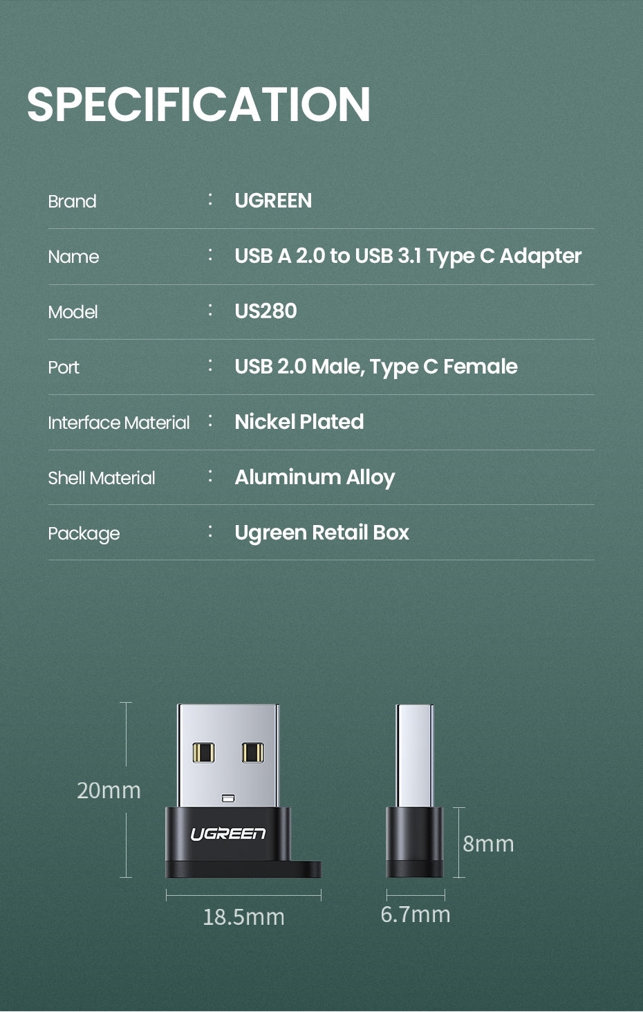 ugreen-50568-usb-c-3-1-female-to-usb-a-2-0-male-adapter at www.mallsonline.com.au