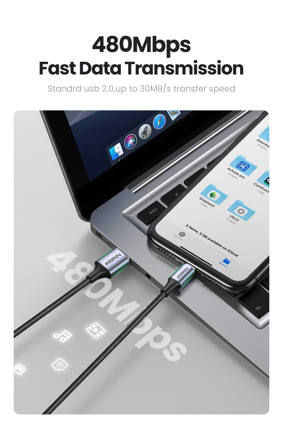 ugreen-60163-usb-a-to-8-pin-iphone-charging-cable-2m-silver at www.mallsonline.com.au