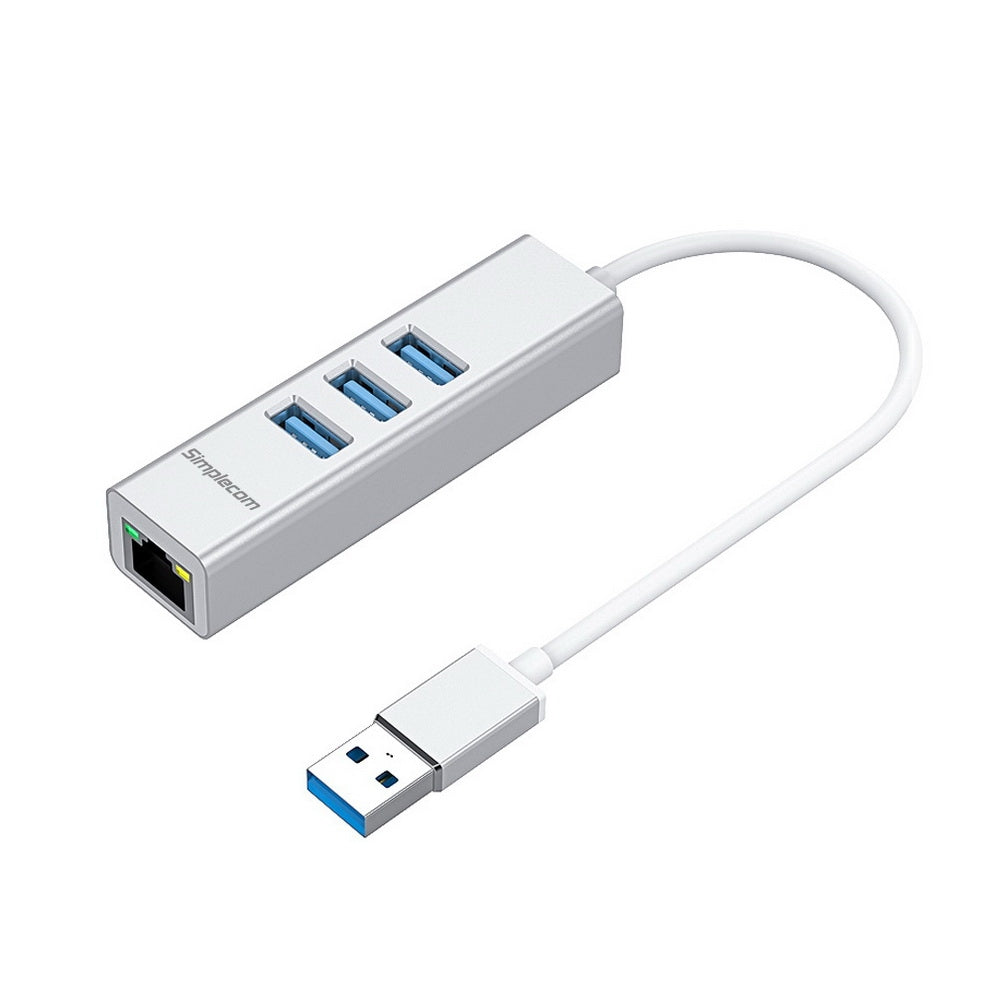 simplecom-chn420-aluminium-3-port-superspeed-usb-hub-with-gigabit-ethernet-adapter-silver www.mallsonline.com.au