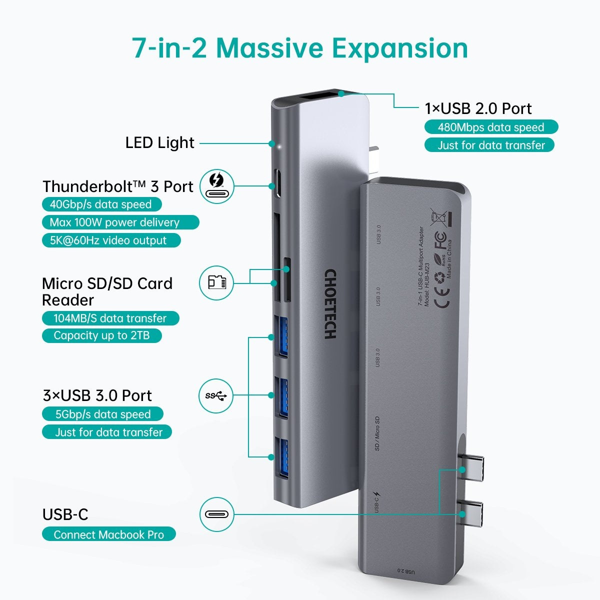 choetech-hub-m23-7-in-1-macbook-pro-usb-adapter at www.mallsonline.com.au