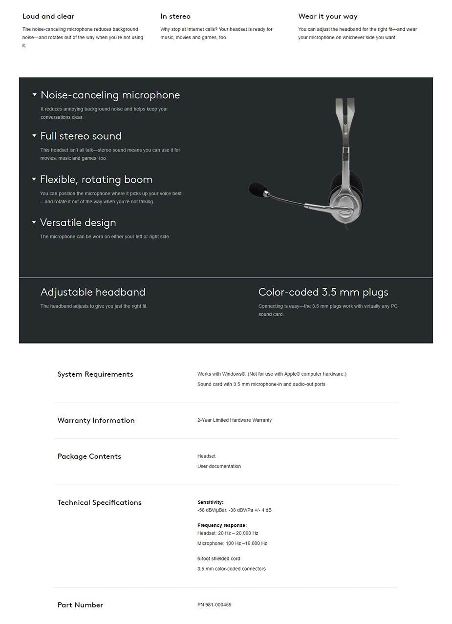 logitech-h110-stereo-headset-981-000459 at www.mallsonline.com.au