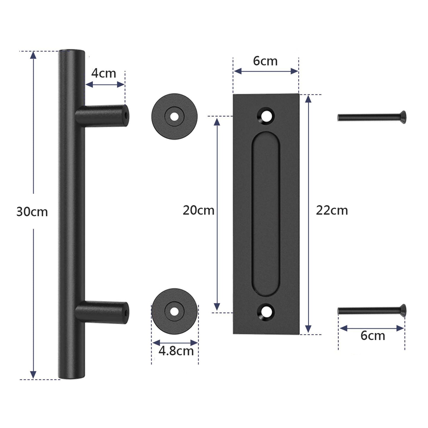 30cm-pull-and-flush-barn-door-handle-square-handles-set-of-frosted-black-surface-round www.mallsonline.com.au