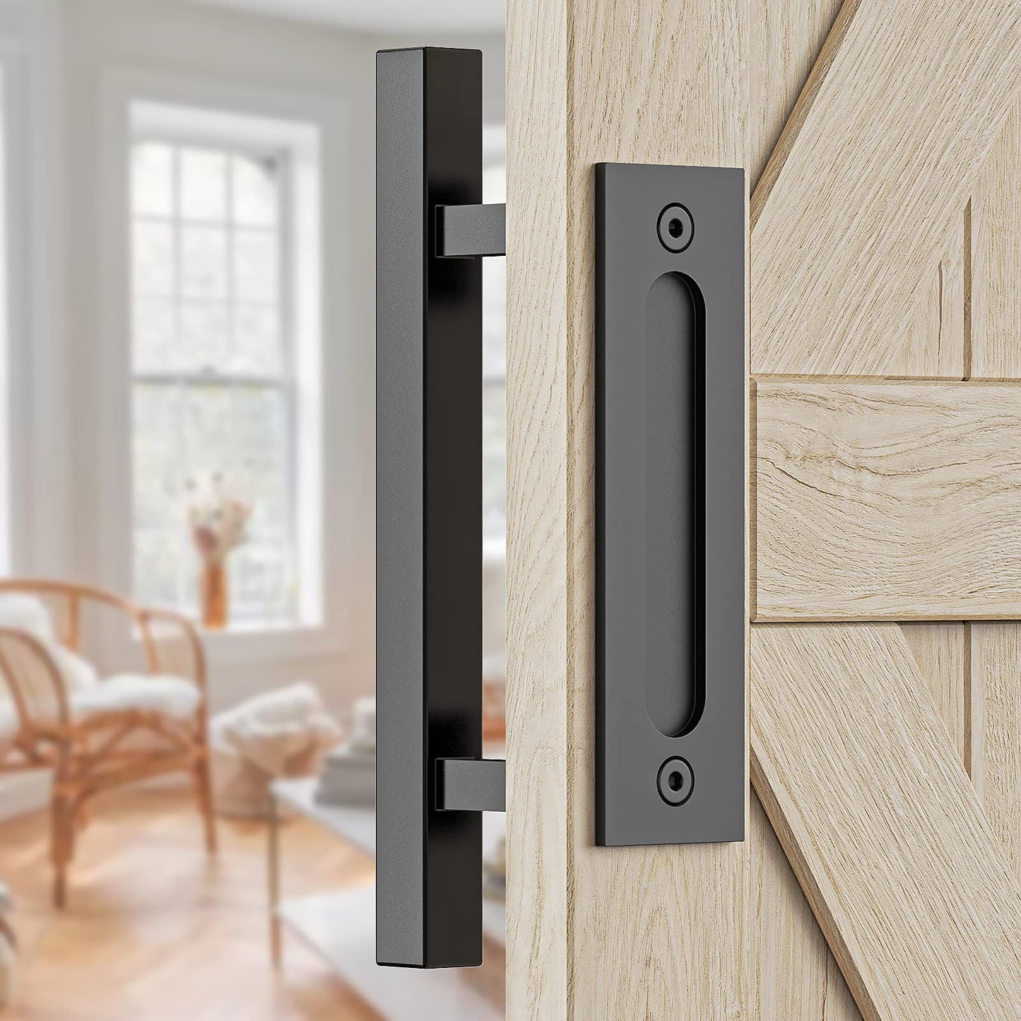 30cm-pull-and-flush-barn-door-handle-square-handles-set-of-frosted-black-surface-square www.mallsonline.com.au