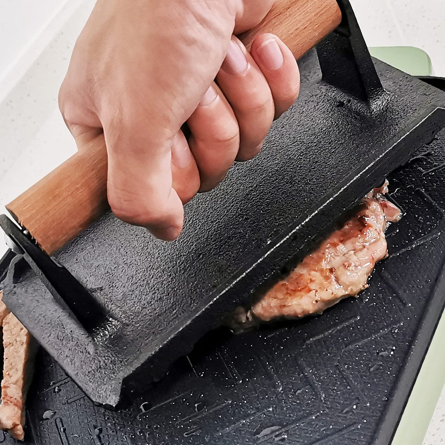 heavy-duty-rectangular-cast-iron-grill-burger-press-pre-seasoned-steak-griddle-bbq-grilling at www.mallsonline.com.au