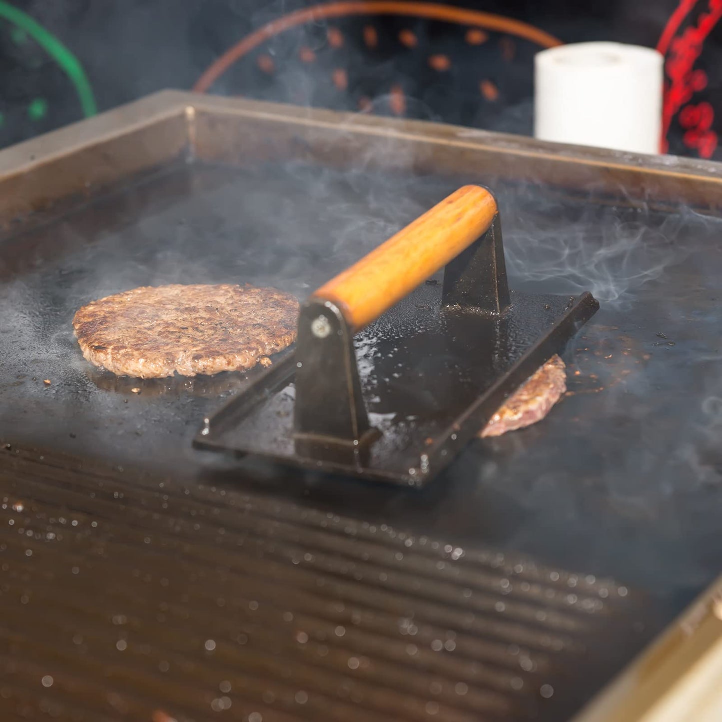 heavy-duty-rectangular-cast-iron-grill-burger-press-pre-seasoned-steak-griddle-bbq-grilling at www.mallsonline.com.au