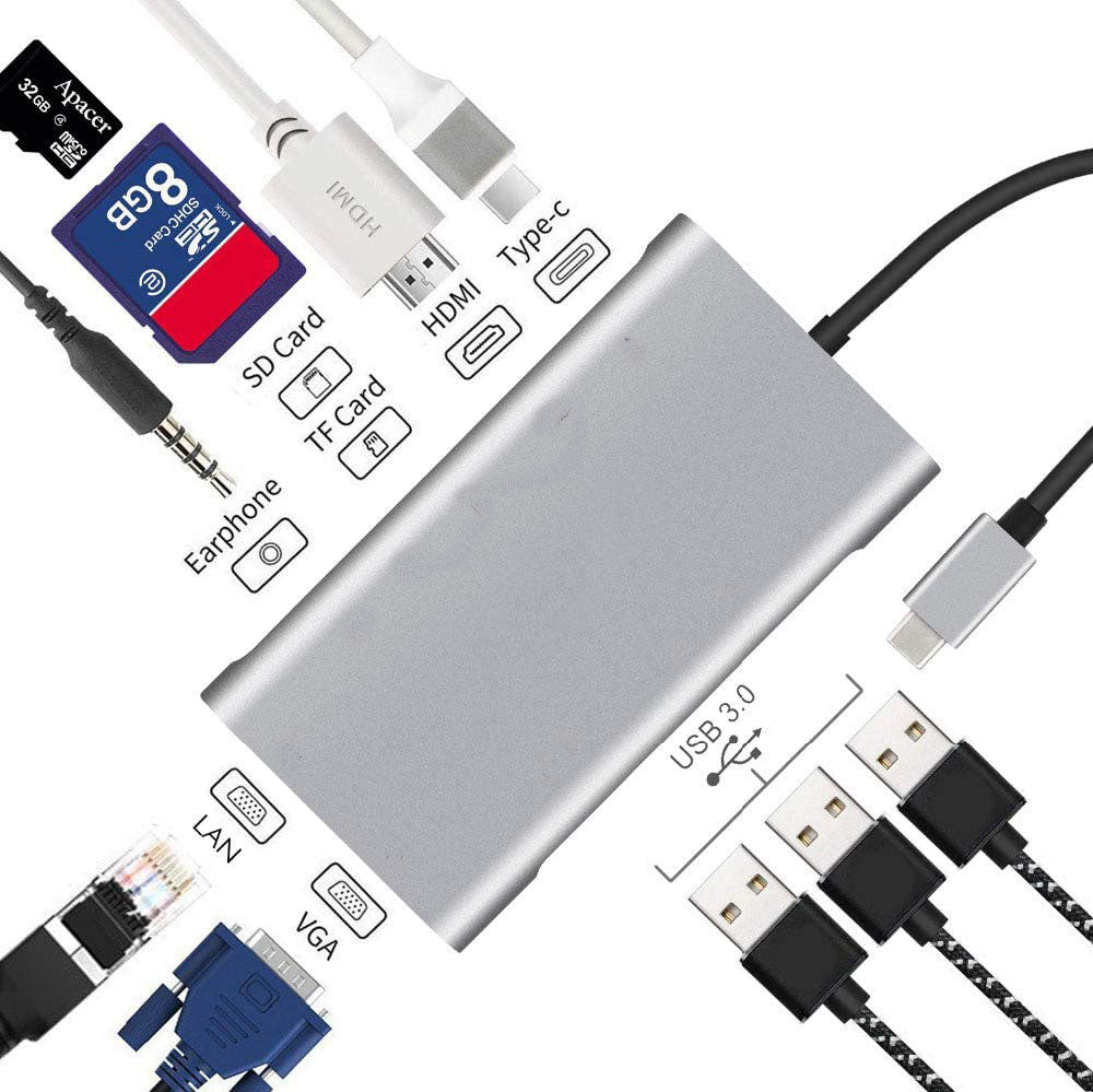 usb-hub-c-10-in-1-type-c-adapter-dock-3-usb-3-0-port-4k-hdmi-1080p-vga-rj45-ethernet at www.mallsonline.com.au