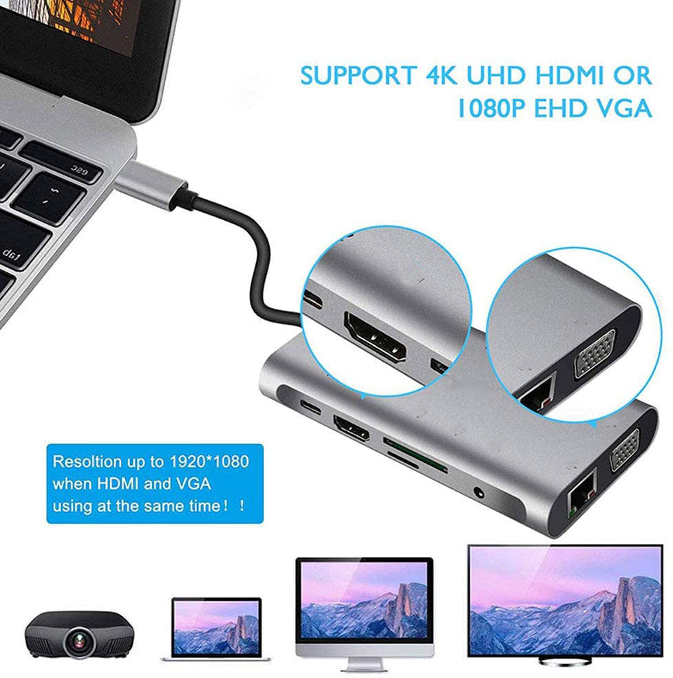 usb-hub-c-10-in-1-type-c-adapter-dock-3-usb-3-0-port-4k-hdmi-1080p-vga-rj45-ethernet at www.mallsonline.com.au