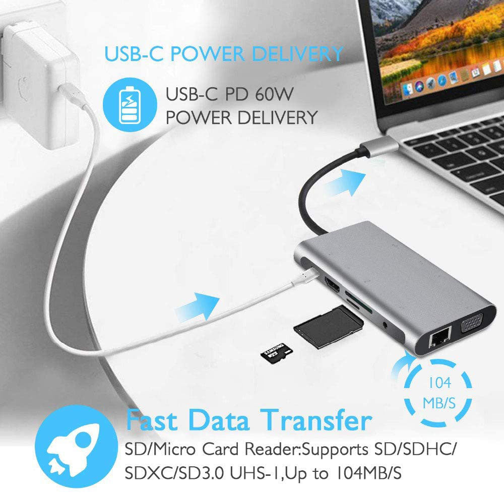 usb-hub-c-10-in-1-type-c-adapter-dock-3-usb-3-0-port-4k-hdmi-1080p-vga-rj45-ethernet at www.mallsonline.com.au