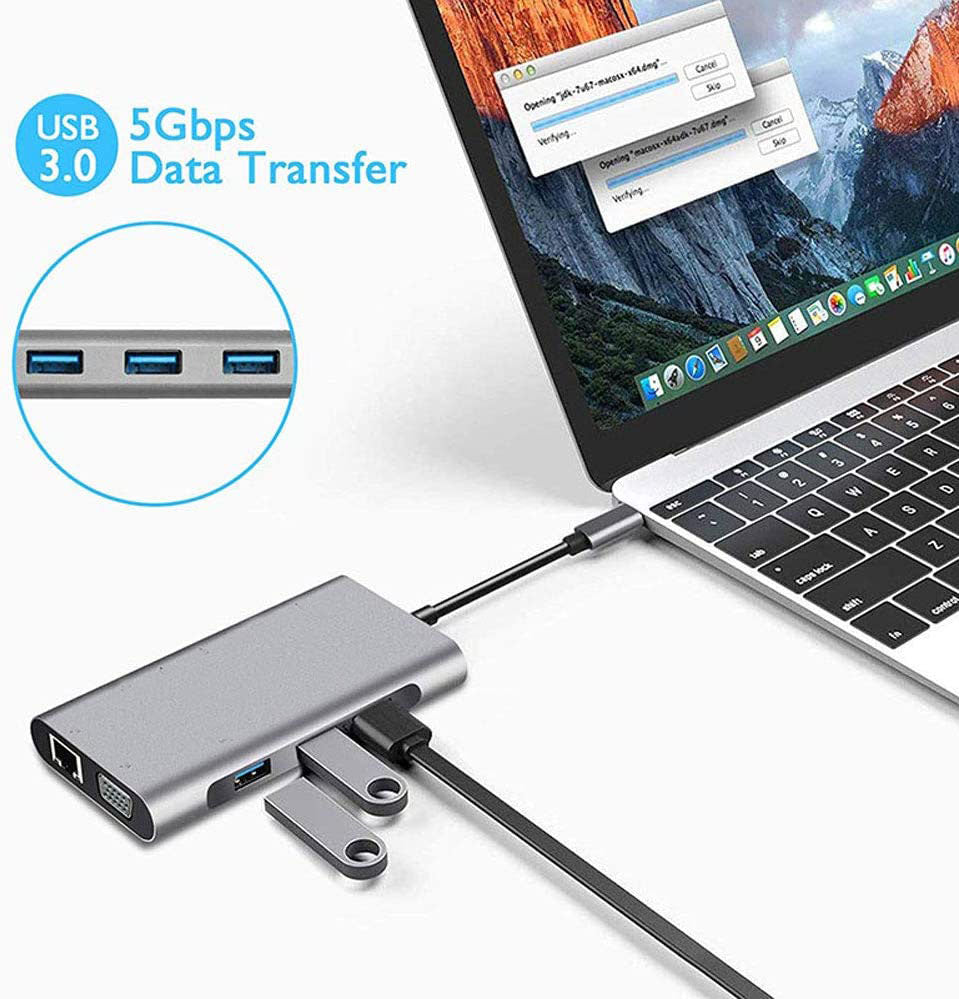 usb-hub-c-10-in-1-type-c-adapter-dock-3-usb-3-0-port-4k-hdmi-1080p-vga-rj45-ethernet at www.mallsonline.com.au