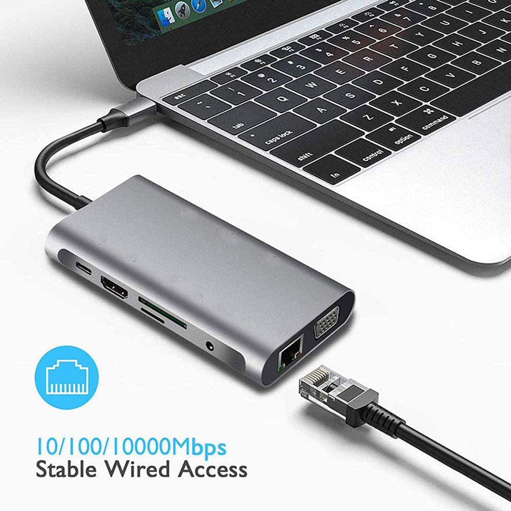 usb-hub-c-10-in-1-type-c-adapter-dock-3-usb-3-0-port-4k-hdmi-1080p-vga-rj45-ethernet at www.mallsonline.com.au