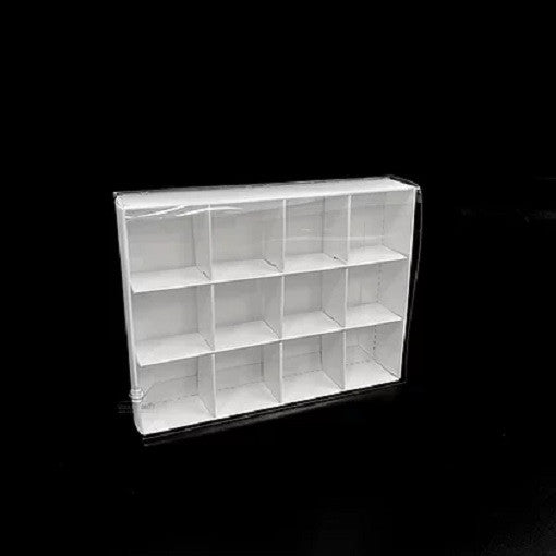 10-pack-of-white-card-chocolate-sweet-soap-product-reatail-gift-box-12-bay-4x4x3cm-compartments-clear-slide-on-lid-16x12x3cm www.mallsonline.com.au