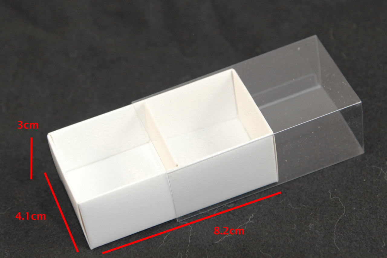 10-pack-of-white-card-chocolate-sweet-soap-product-reatail-gift-box-2-bay-compartments-clear-slide-on-lid-8x4x3cm at www.mallsonline.com.au
