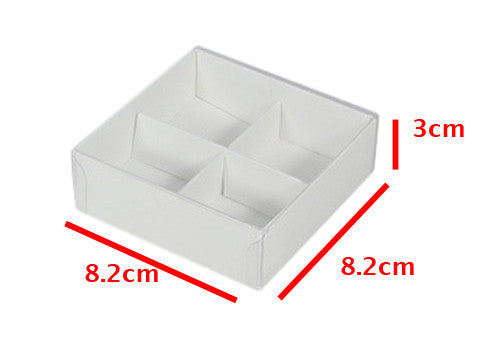 10-pack-of-white-card-chocolate-sweet-soap-product-reatail-gift-box-4-bay-compartments-clear-slide-on-lid-8x8x3cm at www.mallsonline.com.au