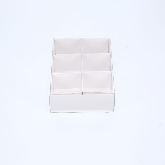 10-pack-of-white-card-chocolate-sweet-soap-product-reatail-gift-box-6-bay-compartments-clear-slide-on-lid-12x8x3cm at www.mallsonline.com.au