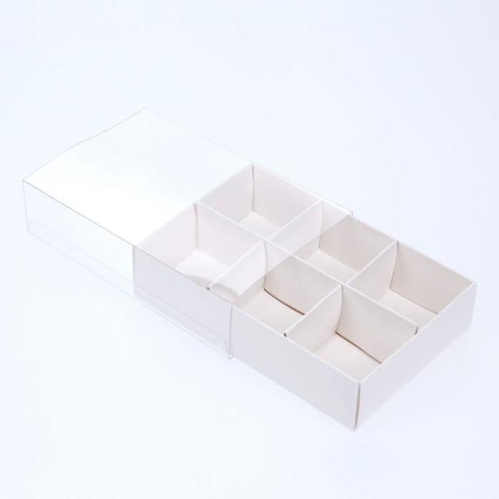 10-pack-of-white-card-chocolate-sweet-soap-product-reatail-gift-box-6-bay-compartments-clear-slide-on-lid-12x8x3cm at www.mallsonline.com.au