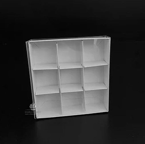 10-pack-of-white-card-chocolate-sweet-soap-product-reatail-gift-box-9-bay-4x4x3cm-compartments-clear-slide-on-lid-12x12x3cm at www.mallsonline.com.au